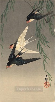 花 鳥 Painting - 飛行中のツバメ 大原古邨の鳥